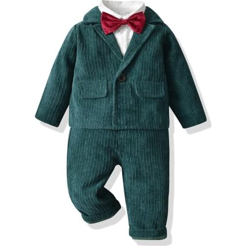 Children Full Costume Dark Green Toddler Boy Clothes White Shirt + Coat + Pants 3 Pieces Kits Wedding Birthday Wear