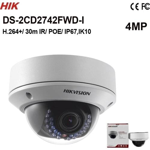 In stock DS-2CD2742FWD-I Original Hik 4MP Dome IP Camera Vari-focal lens IK10 WDR IR30M Built-in Micro SD card HOT SALE IPC