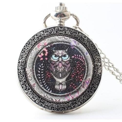 Coupon for wholesale buyer price good quality owl enamel silver Fashion quartz men and woman Necklace pocket watches gitf