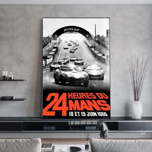 Le Mans 18 ET 19 June 1966 Poster On Canvas Print Nordic Wall Art Picture For Living Room Home Decoration