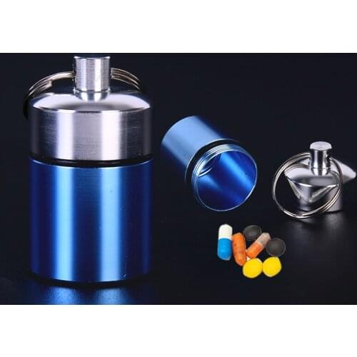 Metal Mini Waterproof Alloy Pill Box Case Bottle Cache Drug Holder Container Keychain Medicine Box Health Care For Travel