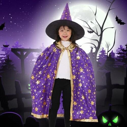 Halloween cloak childrens performance costume little magician five-star suit hat witch cosplay cloak E4F9