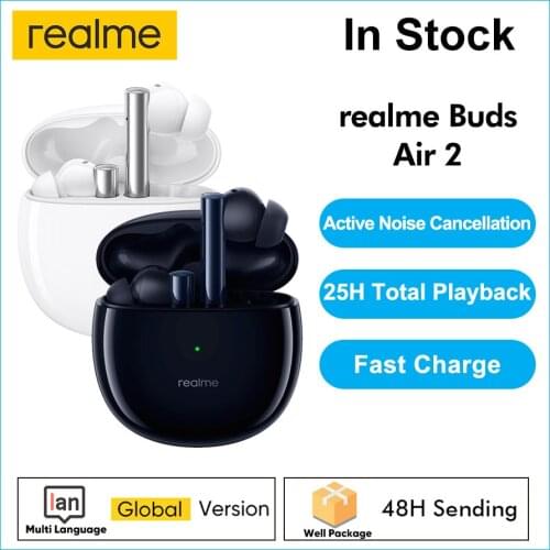 Realme Buds Air 2 ANC IPX5 waterproof 25h Battery Life 88ms Super Low Latency 10mm Hi-Fi Bass Boost Headphones