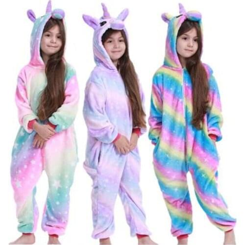 New Animal Cartoon Flannel Soft Warm Winter Hooded Pajamas Childrens Sleepwear Kids Pajamas for Girls Oneises Jumpsuit Pyjamas