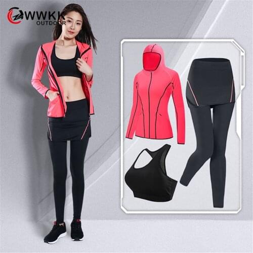 New High Waist Pants+Bra+Coat Women Sportswear 3pcs Set Outdoor Running Quick Dry Yoga Clothing Good Fitness Effect For Gym Sets