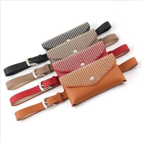 New Designer Womens Punk Rock Rivet Waist Belt Bag Ladies Pin Buckle Waistbands with Bags for Women Cinturon Black Girdle