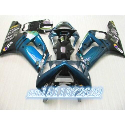 Dor-Wholesale - fairings bodywork for Kawasaki Ninja ZX-6R 2003 2004 ZX6R 03 04 ZX 6R glossy black with dull blue custom D