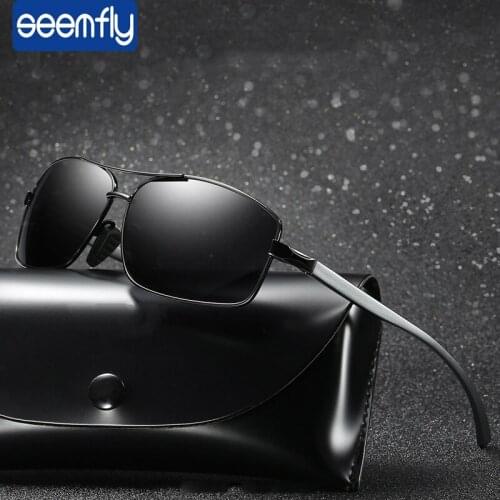 Seemfly Men Metal Vintage Polarized Sunglasses Brand Retro Classic Square Glasses Frame UV400 Eyewear For Men Driving