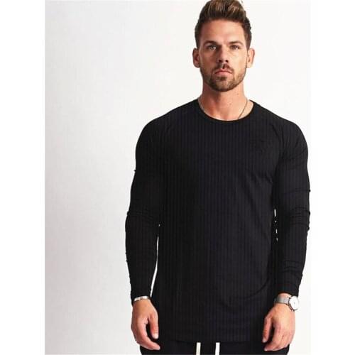 Solid Casual Long sleeve T-shirt Men Fitness Quick dry t shirt Male Gym Workout Slim Tee shirt Tops Black Running Sport Clothing
