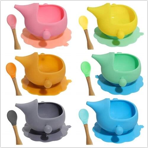 Baby Feeding Bowl Bpa Free Suction Baby Silicon Bowl With Spoon And Baby Bib Set Tableware Spoon Waterproof