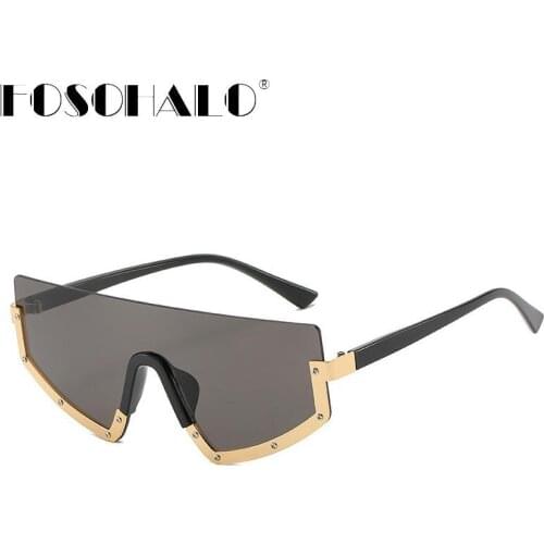 One Piece Oversized Sunglasses Women Mirror Cat Eye Eyewear Men Chic Stripe Lens Rimless Sun Glasses Female Brand Shades Eyewear
