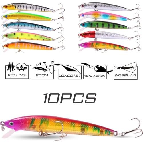 Sougayilang 10Pcs Minow Fishing Lures ABS Sinking Diving Swim Crankbait Bait Hard lifelike Eye Fish Lure Fishing Gear