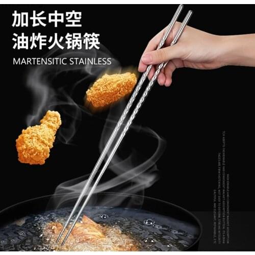 Lengthen Chopsticks Chinese Stainless Steel Reusable Japanese Sushi Sticks Korean Hot Pot Noodles Frying Tableware Kitchen