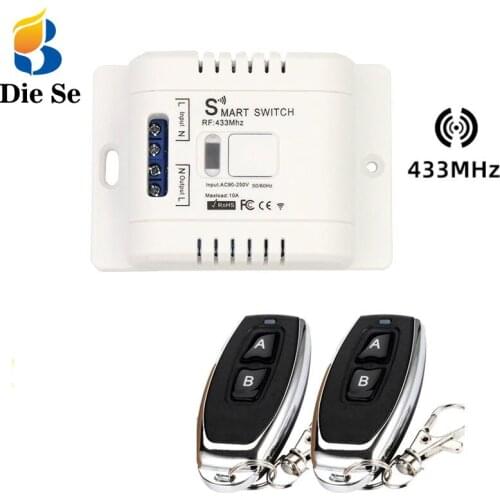 Universal Remote Control AC 90~220V 10A 1 Channel 433Mhz RF Wireless Relay Receiver and 2 Buttons Transmitter for LED Light Lamp