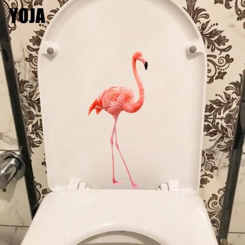 YOJA 10.6×24.7CM Flamingo Animal Home Wall Decoration Beautiful Cartoon Toilet WC Stickers T1-3221