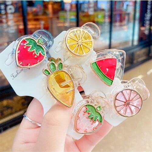 1PCS Fashion Girls Heart Cute Fruit Dripping Oil Hairpin Bangs Grabbing Clip Strawberry Fragrant Watermelon Hair Headwear
