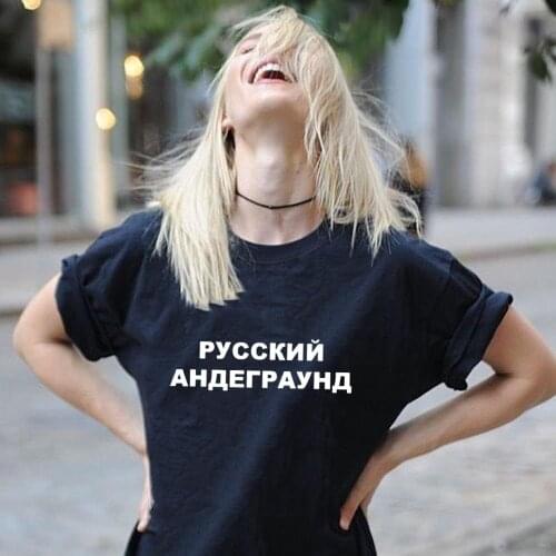 Russian Letter Printing Female Summer Round Neck T-shirt 90s Gothic Tops Grunge Harajuku Women Clothing Streetwear Tees Hipster