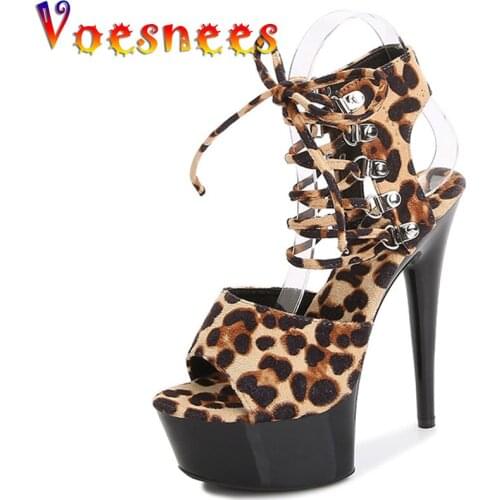 Voesnees Womens Summer Sandals 2021 New Thin Heeled Sexy Color Matching Waterproof Platform 15cm Leopard Slippers Ankle Straps