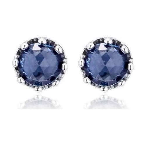 Blue Round CZ Stone Sparkling Crown Stud Earrings for Girls 925 Sterling Silver Earrings Jewelry Women Earrings 2019 New Arrival
