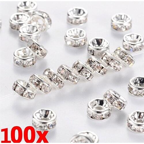 100pcs Fashion Style Dia 6/8mm Silver Gold 2 Colors Crystal Rhinestone Rondelle Spacer Beads DIY Jewelry