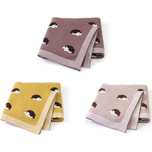 100x80cm Baby Stroller Crib Knitted Blanket Newborn Swaddle Wrap Cartoon Little Hedgehog Printing Infants Bedding Quilts