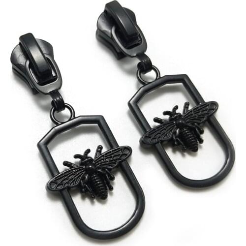 20pcs/lot, High Quality Black Color No.5 Zipper Slider with Honeybee Shape Zipper Pull for Nylon Reverse Zipper and Resin Zipper