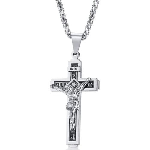 2021 Fashion Stainless Steel Material Jesus Cross Pendant Europe And America Style And Personalized Necklace Suitable For Men
