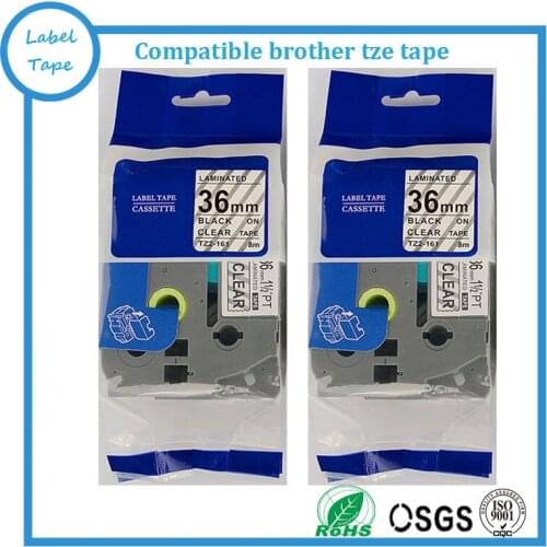 2pk/lot TZe161 tze Label Tape Compatible Brother Tze-161 TZ-161 TZ161 Black on Clear (1.4" 3/2" 36mm) 8m