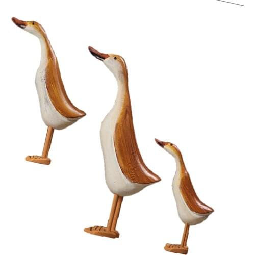 3Pcs/set Painted Duck Statues Garden Yard Lawn Decor Hand Made Wooden Crafts
