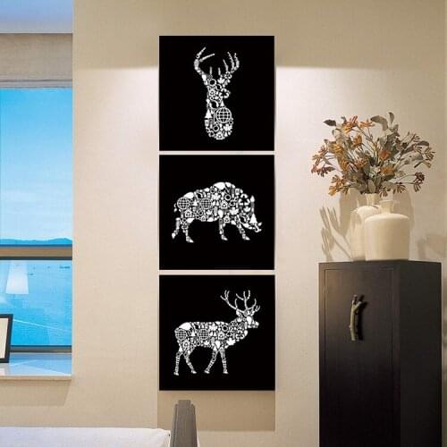 3PCS Creative White Deer Head Boar Canvas Painting Art Modern Abstract Wall Painting Pictures Atelier Studio Bedroom Home Decor