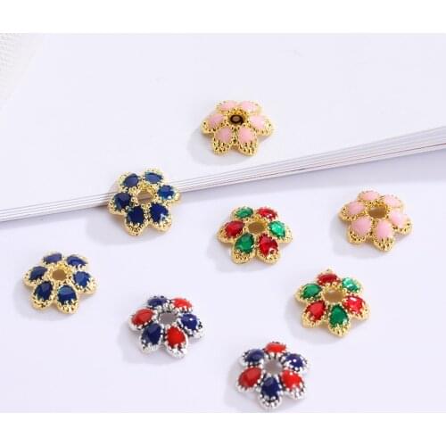 30pc/lot 9mm Small Colored Tibetan Metal Flower Beads Spacer End Caps Findings Charms for Diy Jewelry Making Bracelet Accessory