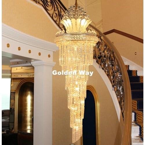 Free Shipping Golden K9 Crystal Chandelier for Hotel Hall Living Room Staircase Hanging Pendant Lamp European Pendant Lighting