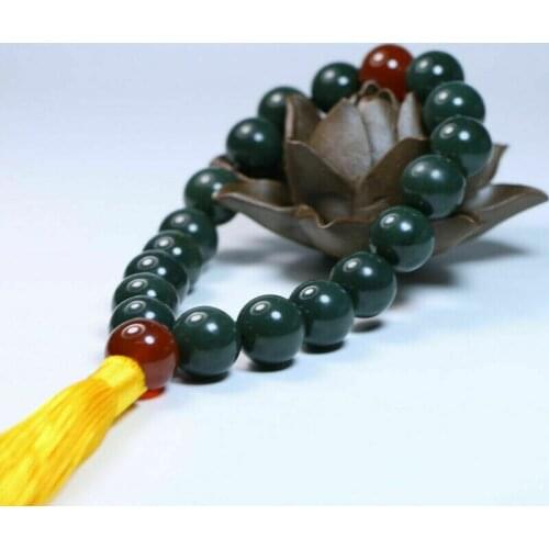 Natural Xinjiang Hetian Qingyu Ball Chain Jade Buddha Bead Hand String