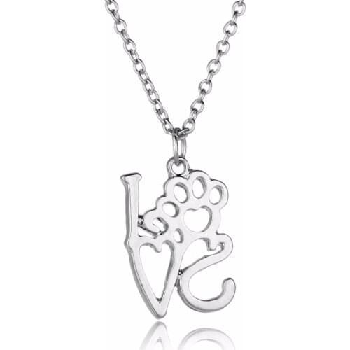 24PC/Lot Hollow I Love You Pet Paw Print Pendant Chain Necklace Dog Cat Animals Lover Jewelry Women Girls Necklaces Gift Collier