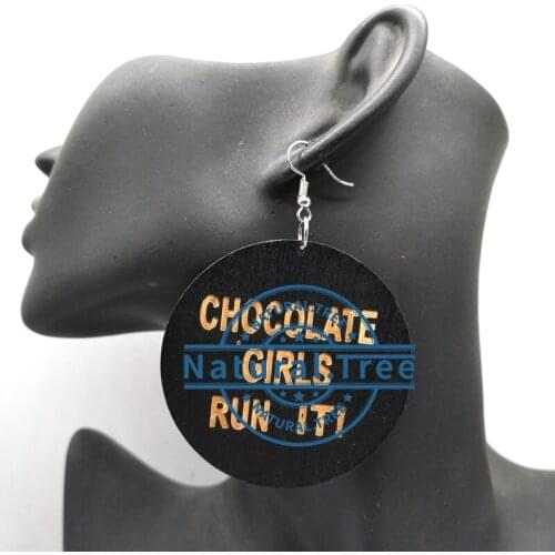 Cholocate Girls Run it Wooden Earrings