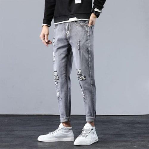 Jeans mens trendy brand trendy Harlan casual pants new slim-fit small feet spring and autumn trousers