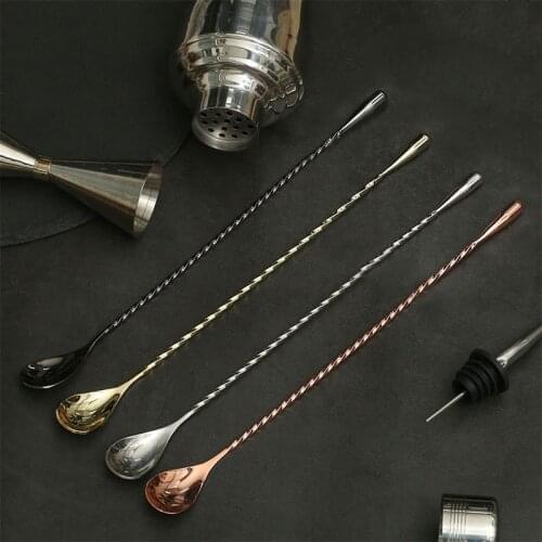 Hot Sale 4 Colors Bright Stainless Steel Mixing Cocktail Spoon Long Handled Spiral Pattern Bar Spoon Bartender Tools 30 Cm