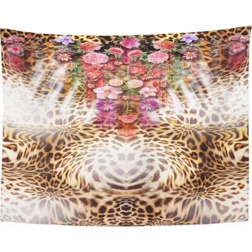 Tapestry Pink Animal Flower Mix Leopard Pattern Yellow Skin Tapestries Wall Hanging for Living Room Bedroom Dorm