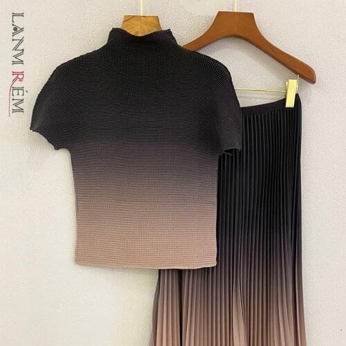 LANMREM Womens Pleated Casual Suit Feminine Show Thin T-shirt Skirt Two-piece Fit Fashion Tide Summer 2021 New Arrival 2K2224