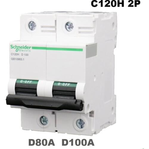 Schneider Electric MCB C120H Miniature Circuit Breaker iC65N D Type 2P D80A D100A Air Main Switch High Power 10KA A9N19821