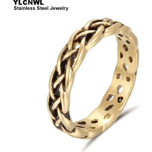 Gold Color Stainless Steel Fashion Rings For Women Girl Weave Style Round Cute Ladies Jewelry Wedding Band Gift