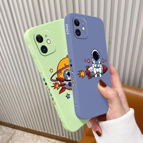 Rocket Man Liquid Silicone Phone Case For iPhone 12 11 Pro Max Camera Protective Soft Back Cover On X XR XS SE2020 8 7 6 6S Plus