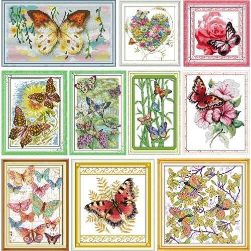 The Butterfly Sunflower Cross Stitch Kit Stamped Pattern Counted 11CT 14CT Printed Fabric Embroidery Thread Needlework Decor Set