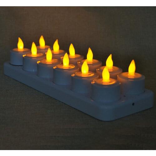 Set of 12 Rechargeable Flickering Flameless Led TeaLight Electric Candle lamp waxless Wedding Church Xmas Home Bar Decor-Amber