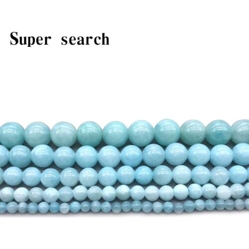 Natural Stone Light Blue Jaspers Round Beads Bracelet Necklace Woman15" Strand 4 6 8 10 12MM Pick Size For Jewelry Making