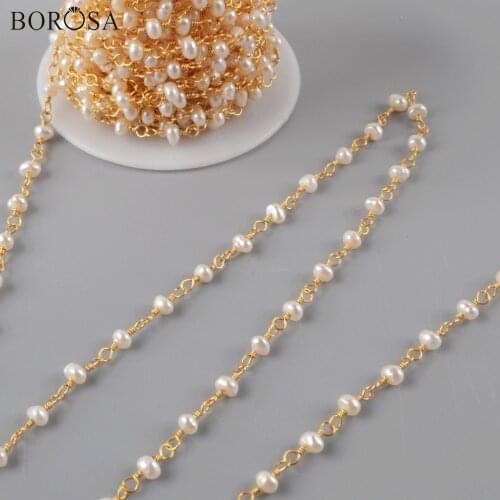 BOROSA Natural Pearl Bead Chains 4x3mm Hot White Pearl Beads Necklace Chain for Women Jewelry Making JT271
