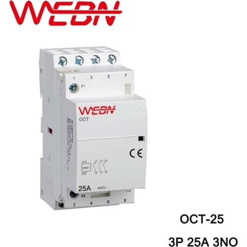 OCT-25 Series AC Household Contactor 400V 50/60Hz 3P 25A 3NO Three Normal Open Contact Din Rail Contactor