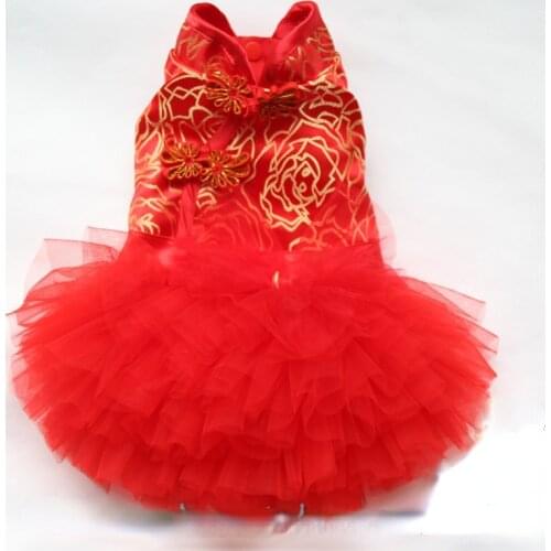Pet Dog Clothes Big Red Cheongsam Small Medium-sized Dogs Net Red Skirt Cheongsam Cats Dogs Thickened Tang Suit Dog Cheongsam