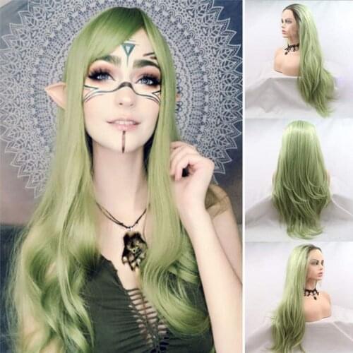 Ombre Green Synthetic Lace Front Wigs for Women Dark Roots Long Natural Straight Wig with Baby Hair Glueless Heat Resistant Wig