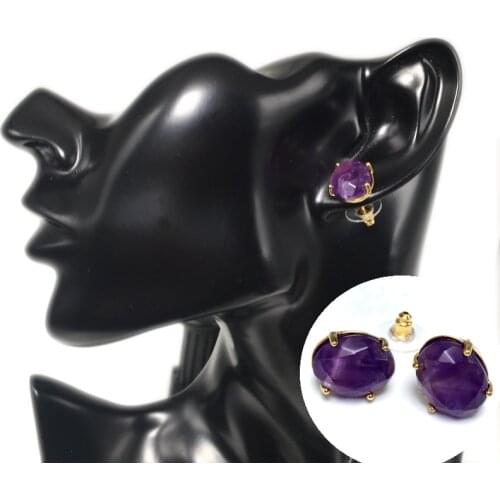 Wholesale Natural Stone Stu Earrings dro Pink Crystal Quartz Gem Beads Gold-Color Simple Earring for Women Girl Charm Jewelry